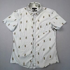 Kenji Button Down Shirt Mens XL Mint Green Pineapple Print Slim Fit Summer Beach